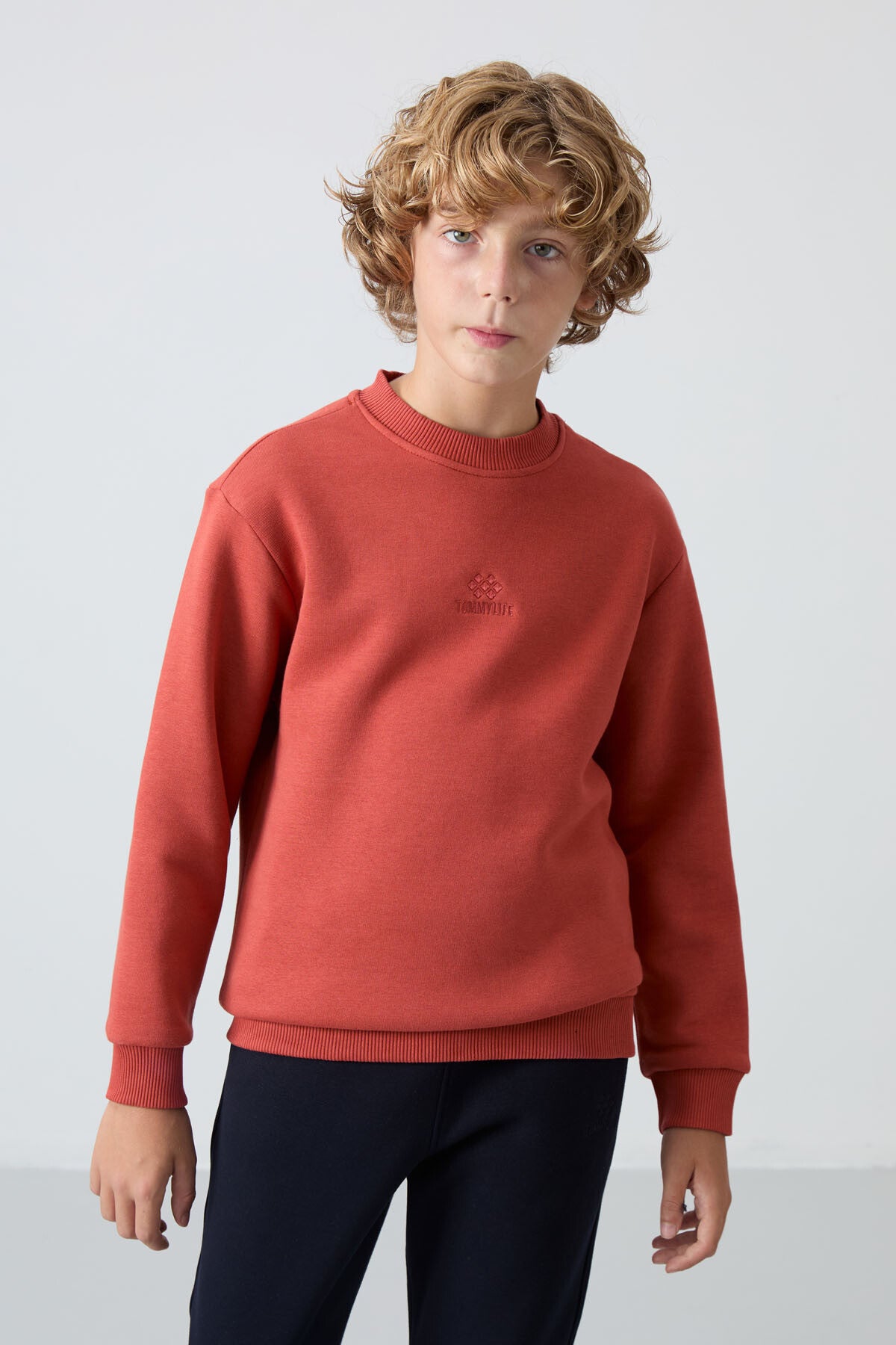 Blue Cotton Thick Fleece-Lined Soft Textured Standard Fit Embroidered Boys' Tracksuit Set - 11249