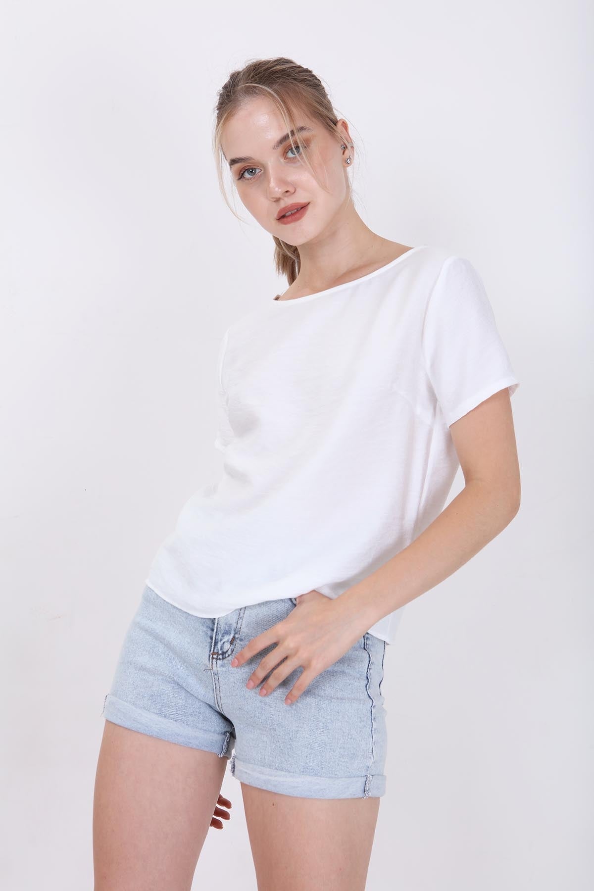 CROP BLOUSE WITH SHORT SLEEVES