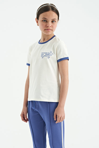 Ecru Minimal Print O Neck Comfort Fit Short Sleeve Girls' T-Shirt - 75110