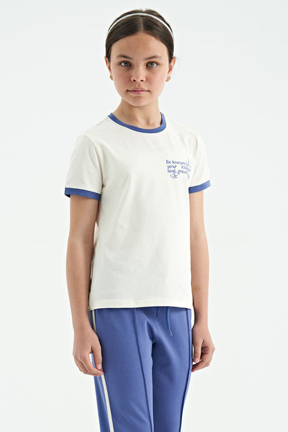 Ecru Minimal Print O Neck Comfort Fit Short Sleeve Girls' T-Shirt - 75110