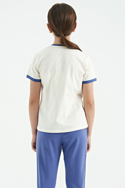 Ecru Minimal Print O Neck Comfort Fit Short Sleeve Girls' T-Shirt - 75110