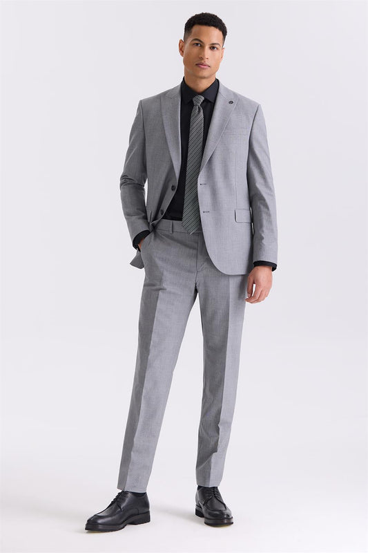 Gray Classic Fit Sharp Collar Wool Suit