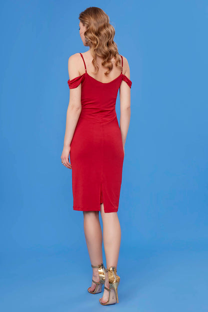 DRESS WITH DETAILED STRING SLEEVE SLING