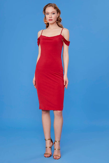 DRESS WITH DETAILED STRING SLEEVE SLING
