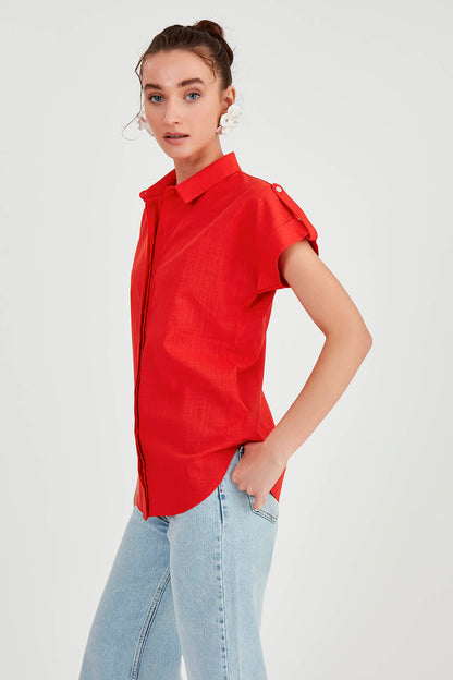 SLEEVE-DETAILED SHORT SLEEVE SHIRT