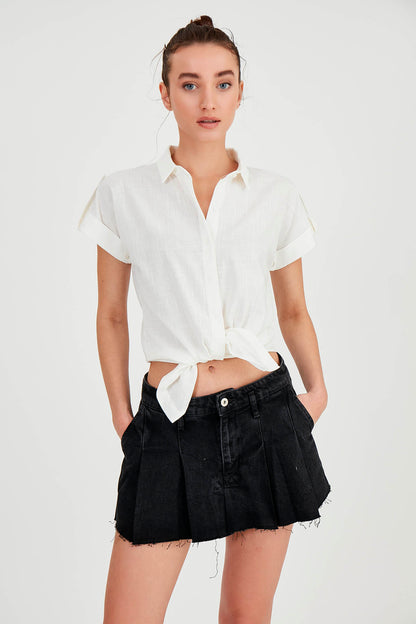 SLEEVE-DETAILED SHORT SLEEVE SHIRT