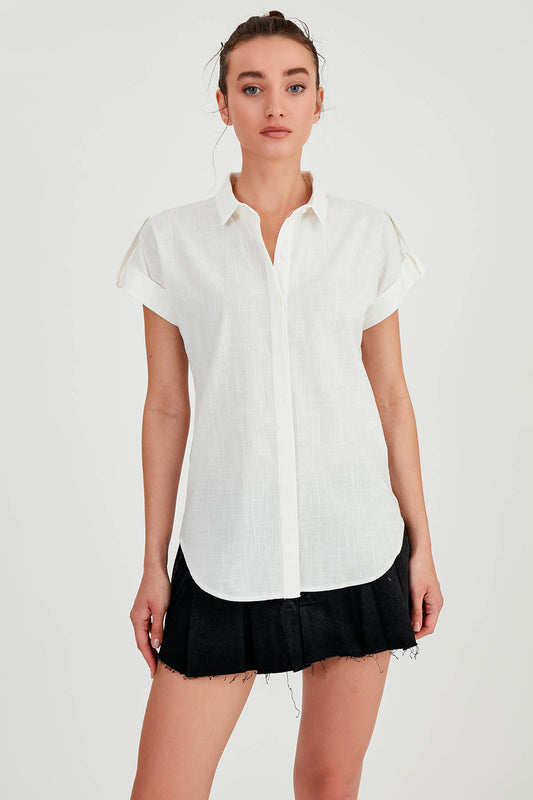 SLEEVE-DETAILED SHORT SLEEVE SHIRT