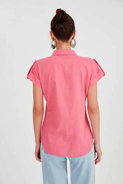 SLEEVE-DETAILED SHORT SLEEVE SHIRT