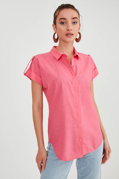 SLEEVE-DETAILED SHORT SLEEVE SHIRT