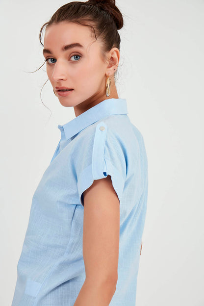 SLEEVE-DETAILED SHORT SLEEVE SHIRT