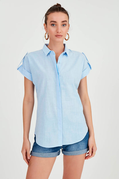 SLEEVE-DETAILED SHORT SLEEVE SHIRT