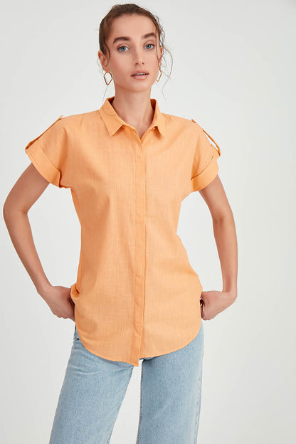 SLEEVE-DETAILED SHORT SLEEVE SHIRT