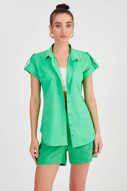SLEEVE-DETAILED SHORT SLEEVE SHIRT