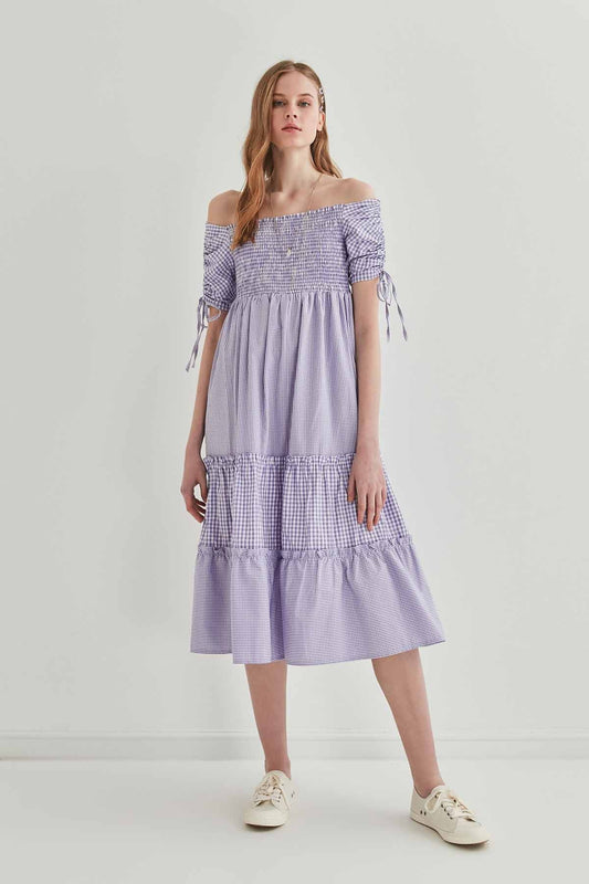 SLEEVES DRAWSTRING COILED COUNTRY DRESS
