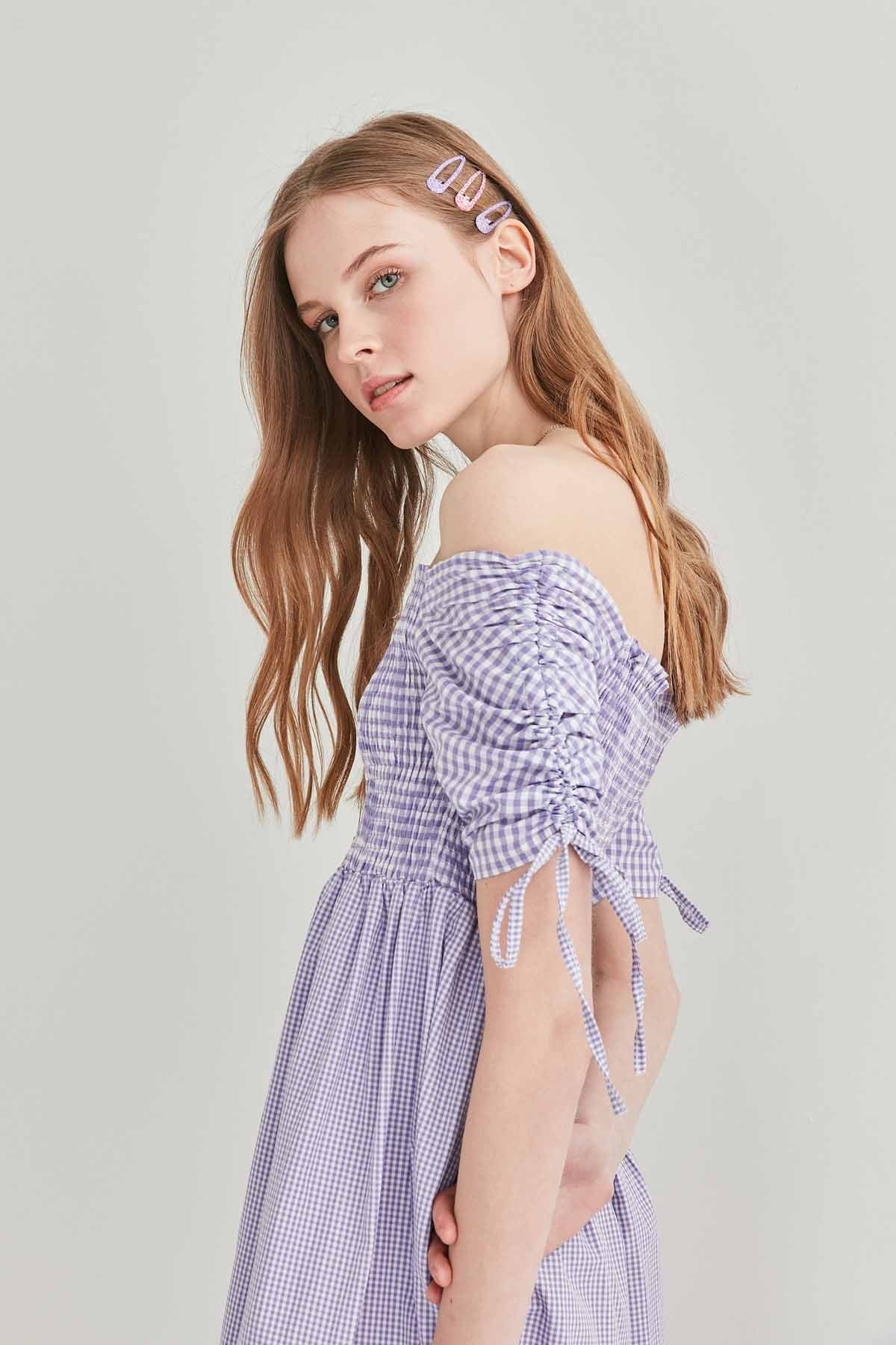 SLEEVES DRAWSTRING COILED COUNTRY DRESS