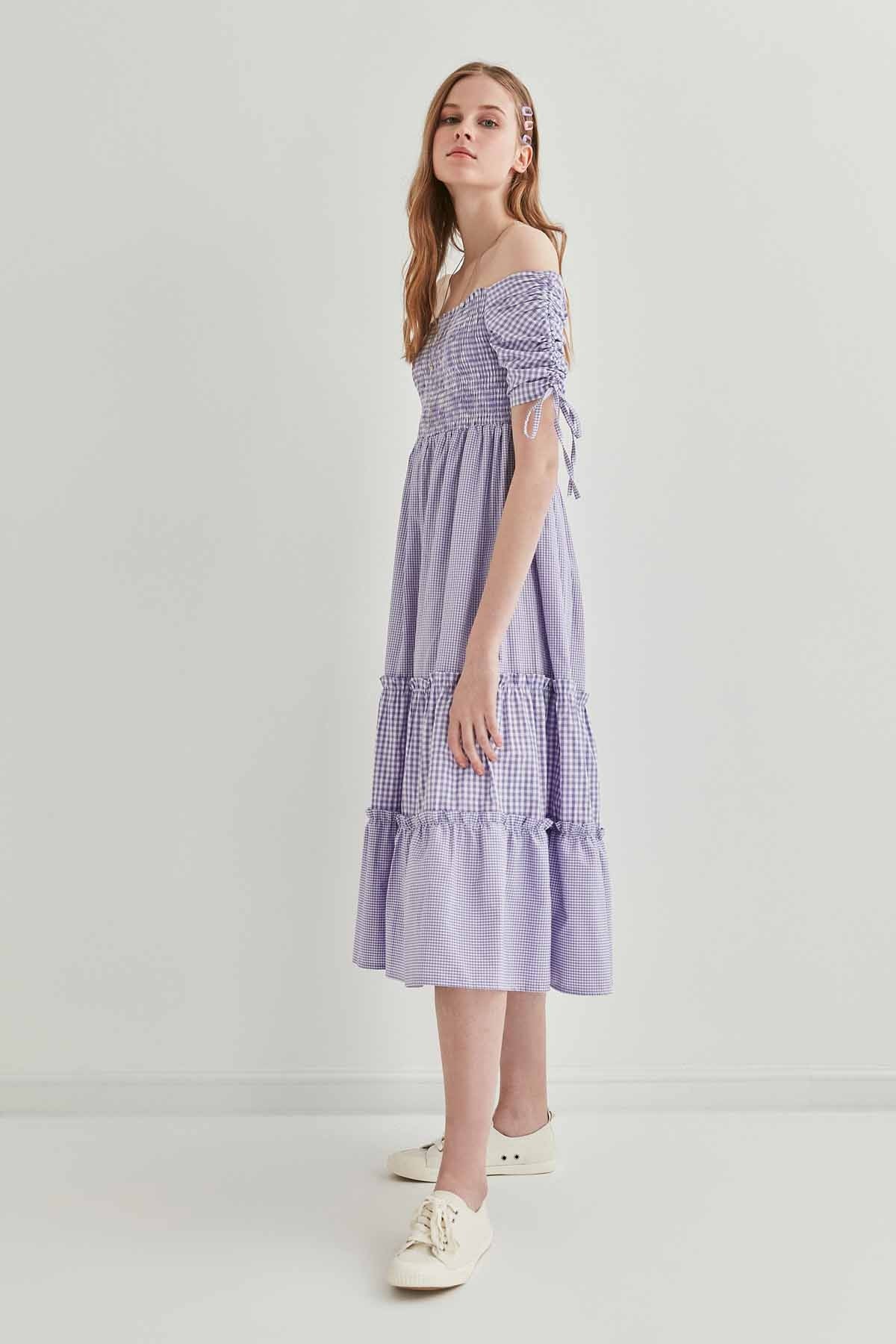 SLEEVES DRAWSTRING COILED COUNTRY DRESS