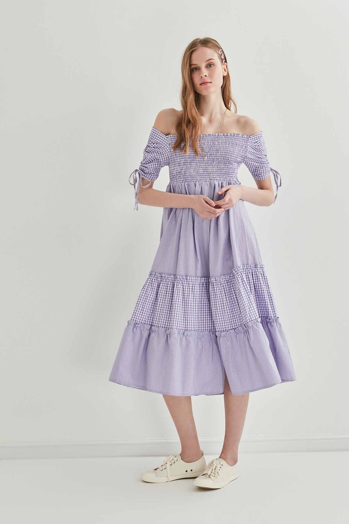 SLEEVES DRAWSTRING COILED COUNTRY DRESS