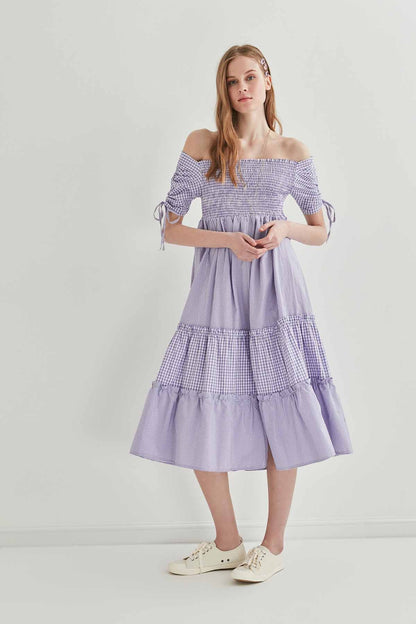 SLEEVES DRAWSTRING COILED COUNTRY DRESS