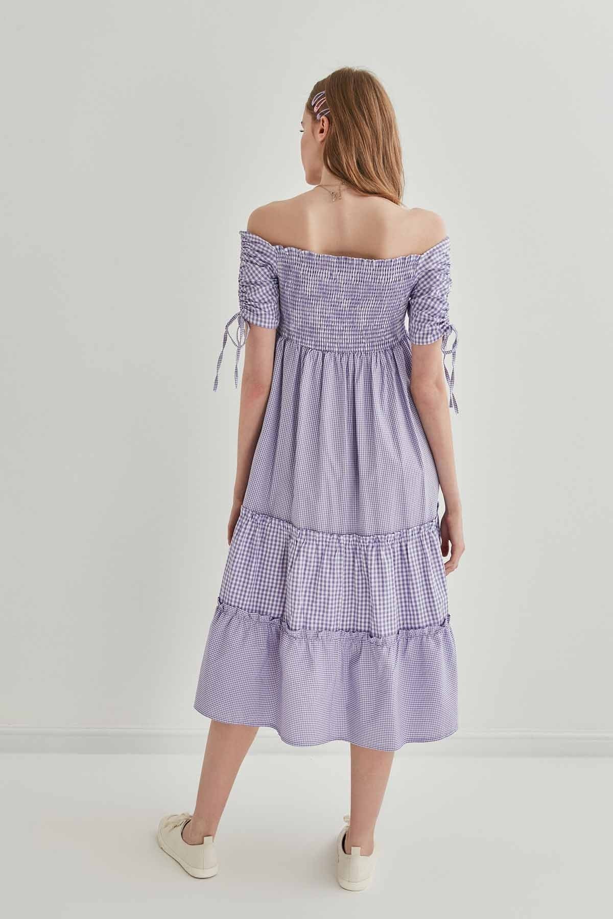 SLEEVES DRAWSTRING COILED COUNTRY DRESS