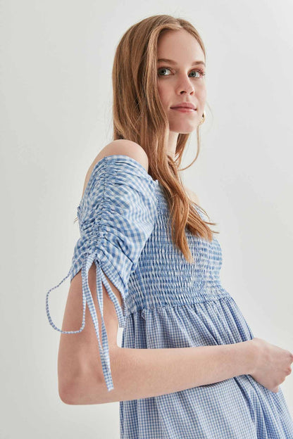 SLEEVES DRAWSTRING COILED COUNTRY DRESS