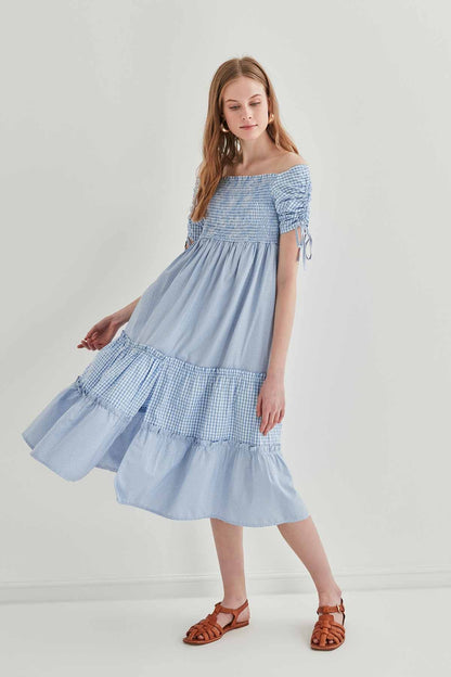 SLEEVES DRAWSTRING COILED COUNTRY DRESS