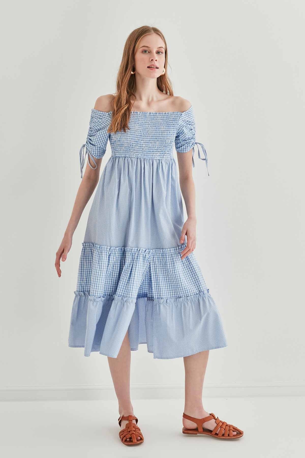 SLEEVES DRAWSTRING COILED COUNTRY DRESS