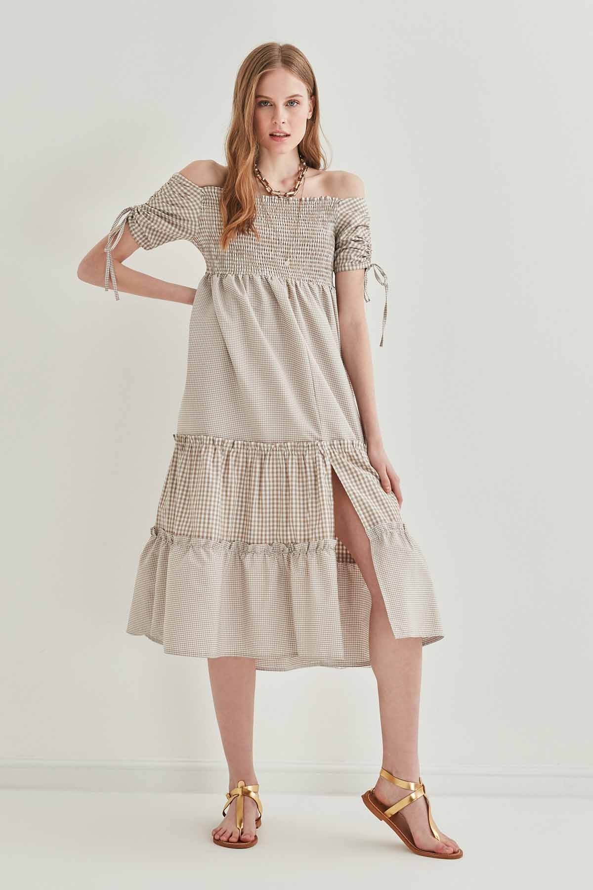 SLEEVES DRAWSTRING COILED COUNTRY DRESS