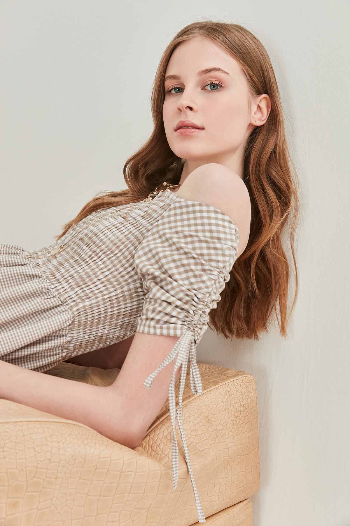SLEEVES DRAWSTRING COILED COUNTRY DRESS