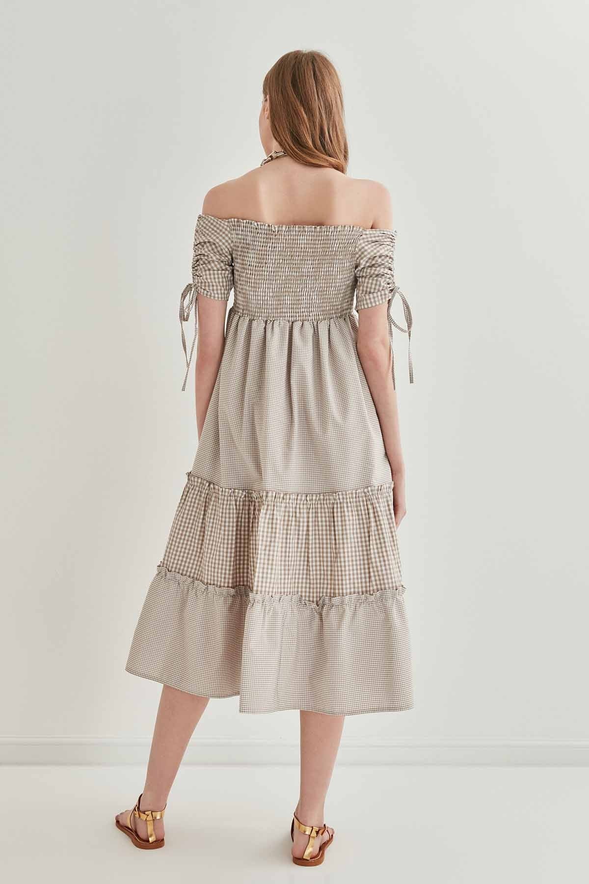 SLEEVES DRAWSTRING COILED COUNTRY DRESS