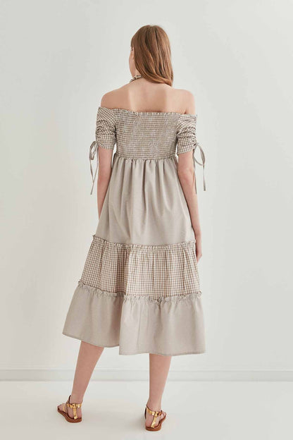 SLEEVES DRAWSTRING COILED COUNTRY DRESS