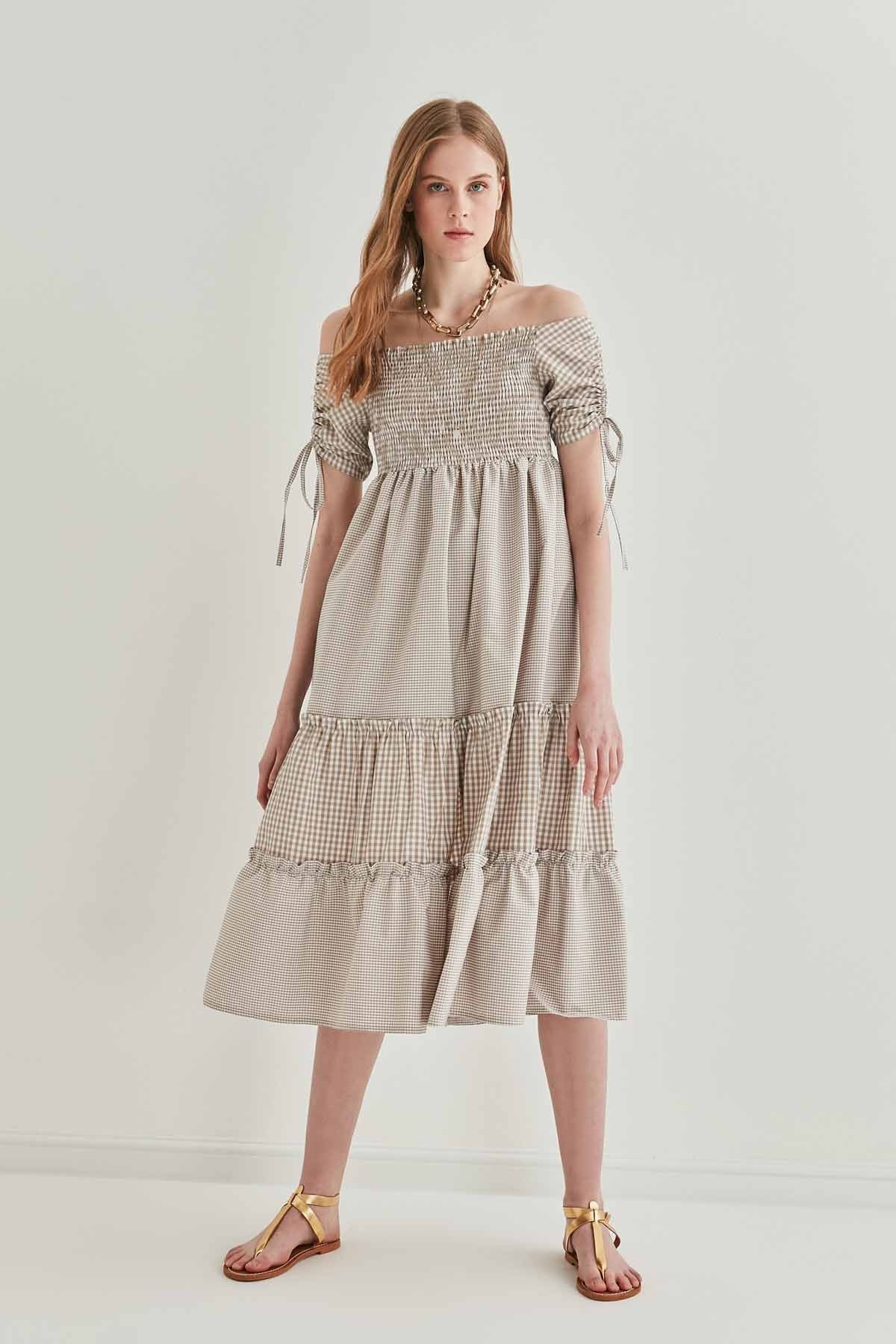 SLEEVES DRAWSTRING COILED COUNTRY DRESS