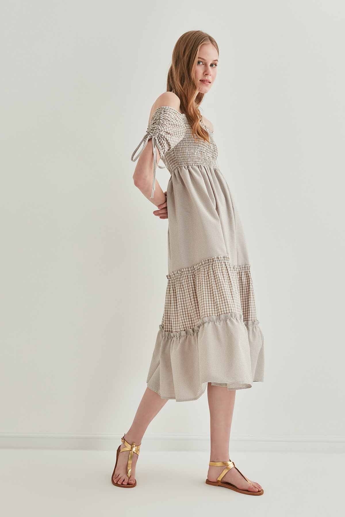 SLEEVES DRAWSTRING COILED COUNTRY DRESS