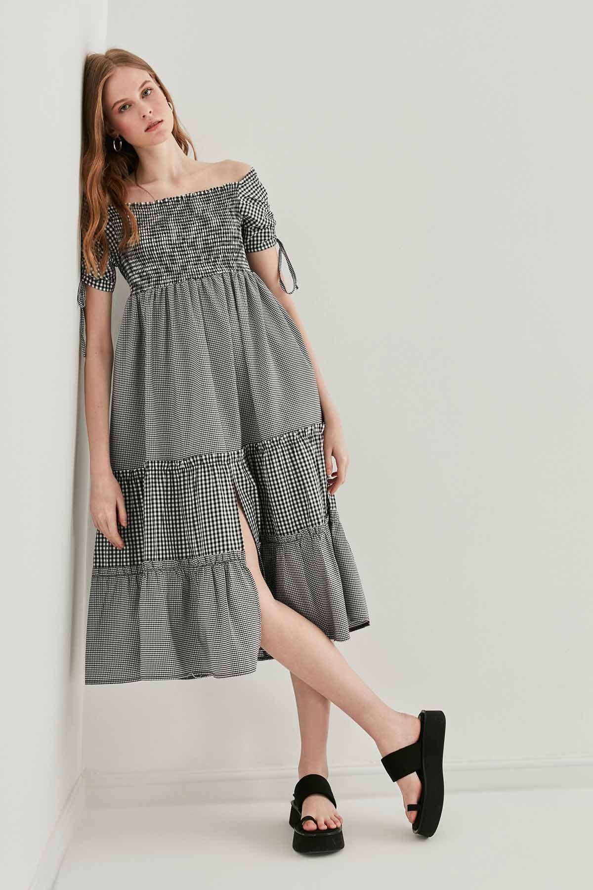 SLEEVES DRAWSTRING COILED COUNTRY DRESS
