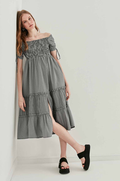 SLEEVES DRAWSTRING COILED COUNTRY DRESS