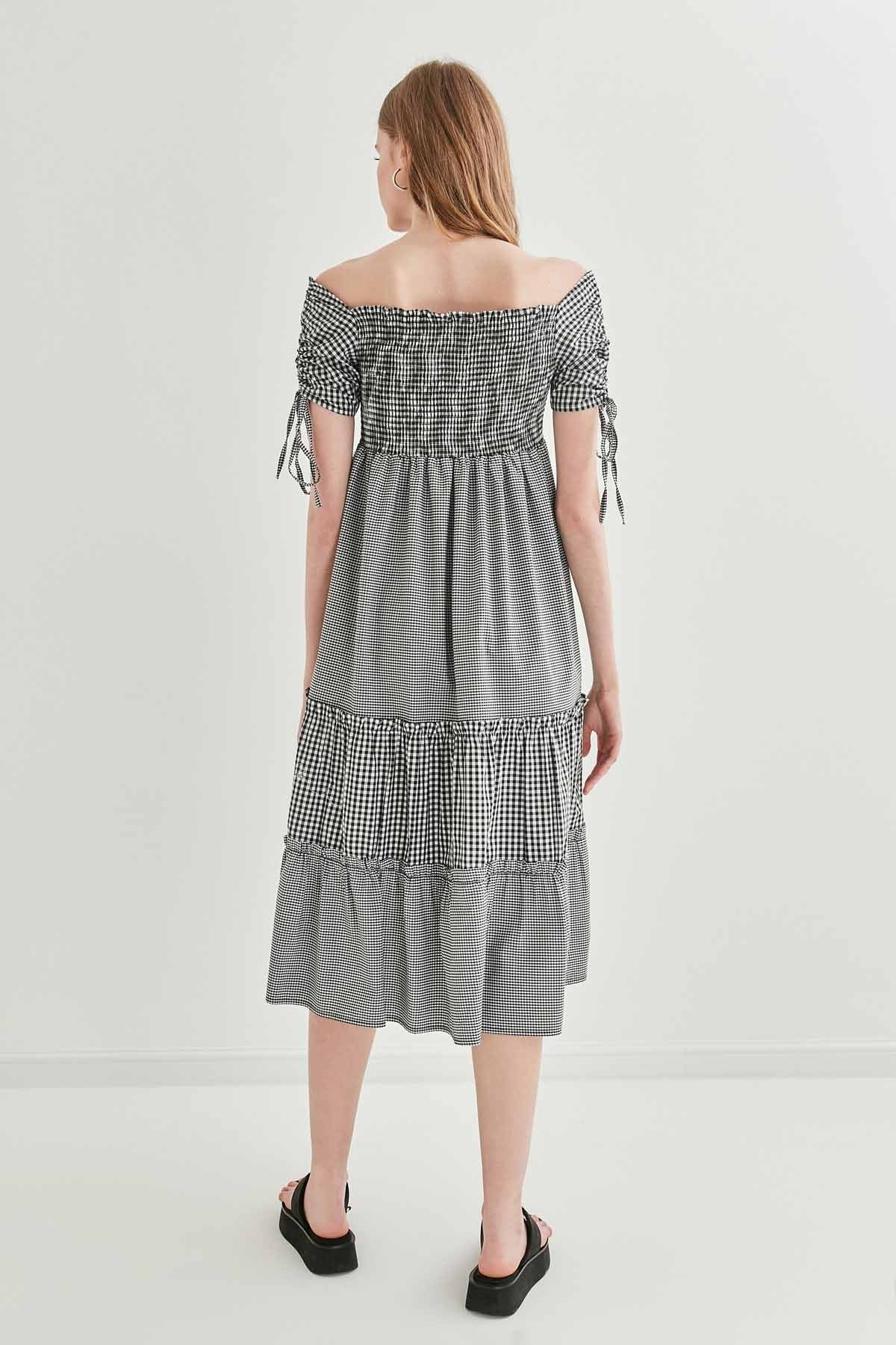SLEEVES DRAWSTRING COILED COUNTRY DRESS