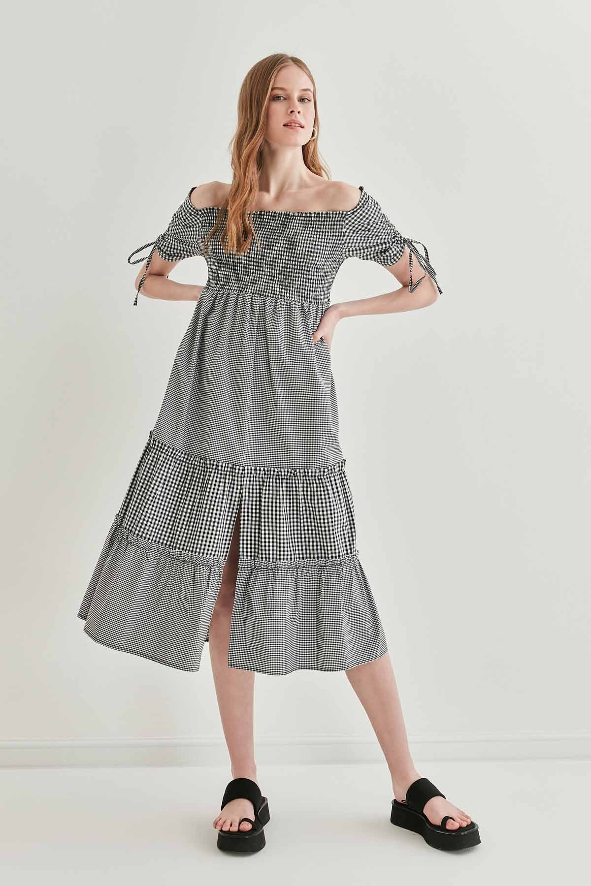 SLEEVES DRAWSTRING COILED COUNTRY DRESS