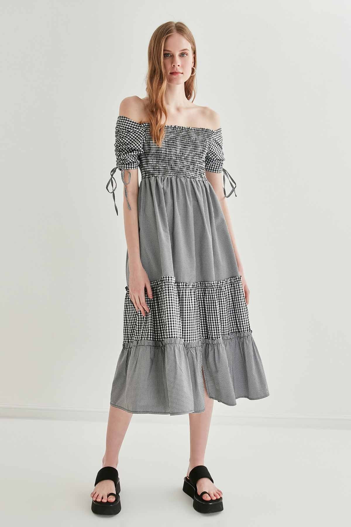 SLEEVES DRAWSTRING COILED COUNTRY DRESS