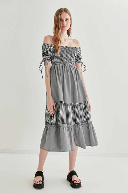 SLEEVES DRAWSTRING COILED COUNTRY DRESS