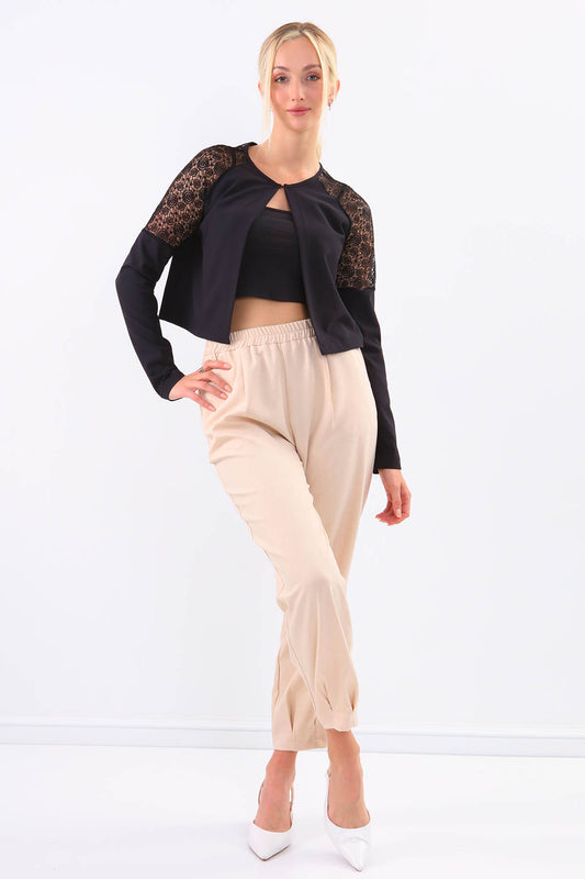 CROP JACKET WITH LACE HANDLES