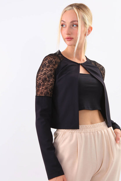 CROP JACKET WITH LACE HANDLES