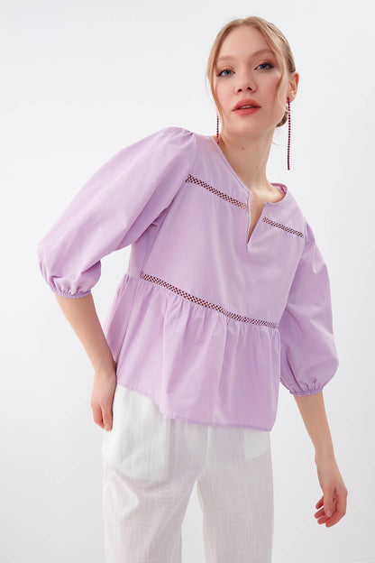SLEEVES ELASTANE V COLLAR BLOUSE