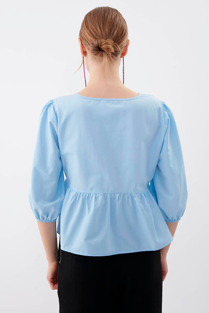 SLEEVES ELASTANE V COLLAR BLOUSE