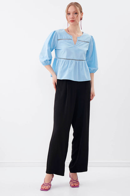 SLEEVES ELASTANE V COLLAR BLOUSE