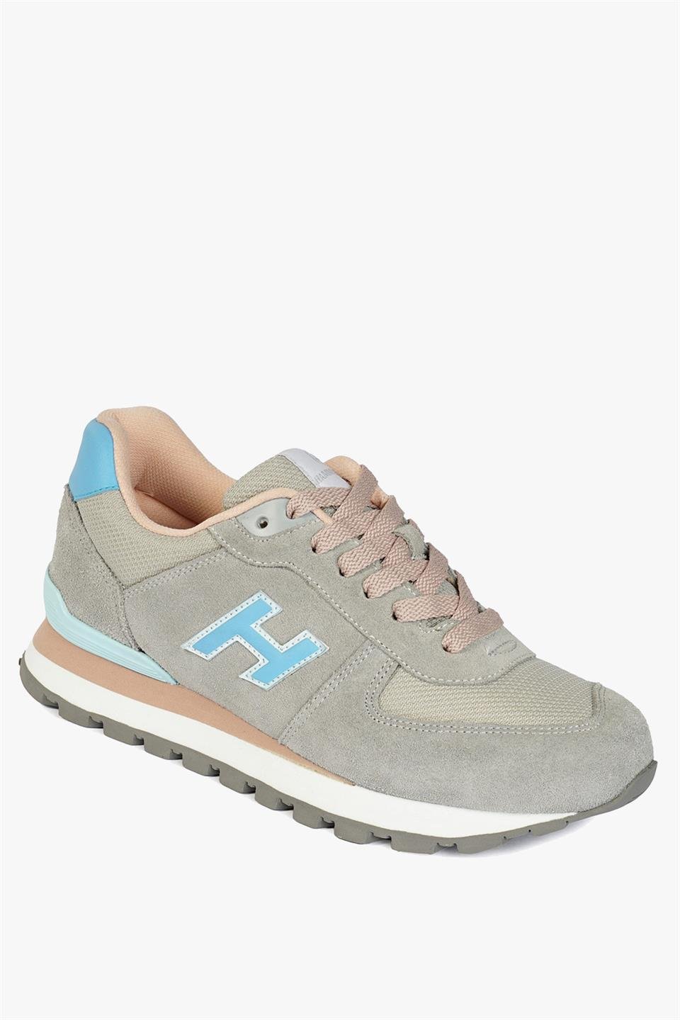 Peruvian Genuine Leather Grey Baby Blue Women's Sports Shoes