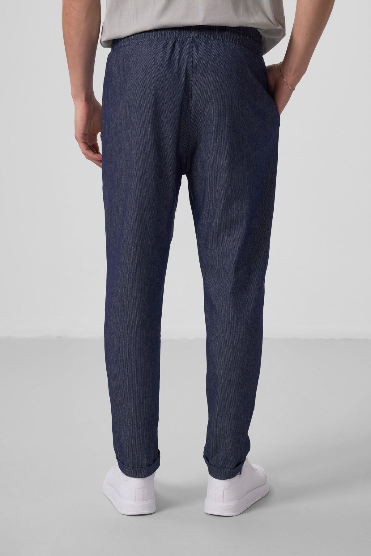 Navy Blue Standard Fit Woven Lightly Stretch Chino Men's Trousers - 82175