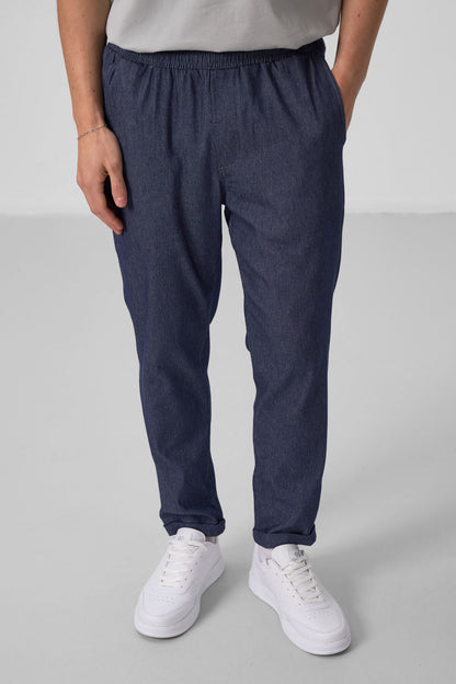 Navy Blue Standard Fit Woven Lightly Stretch Chino Men's Trousers - 82175