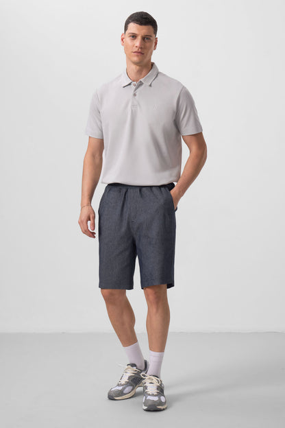 Navy Blue Standard Fit Woven Lightly Stretch Men's Chino Shorts - 81290