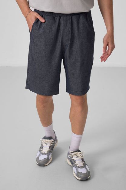 Navy Blue Standard Fit Woven Lightly Stretch Men's Chino Shorts - 81290