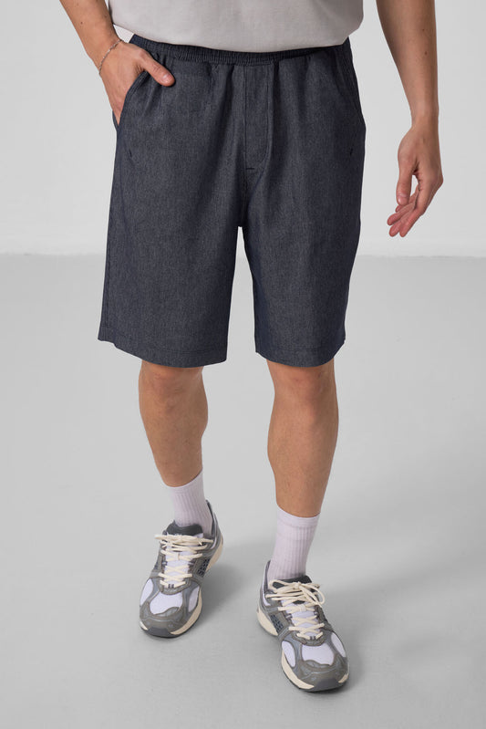 Navy Blue Standard Fit Woven Lightly Stretch Men's Chino Shorts - 81290