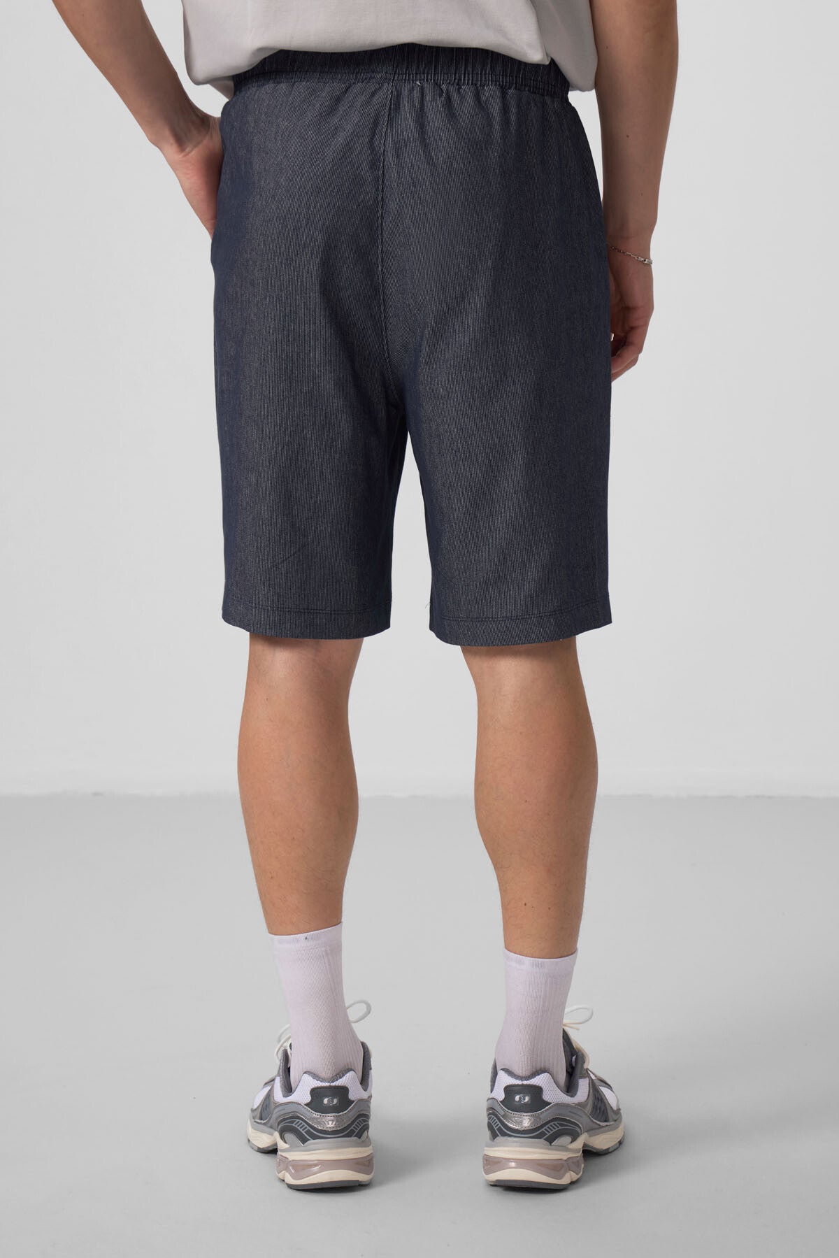 Navy Blue Standard Fit Woven Lightly Stretch Men's Chino Shorts - 81290